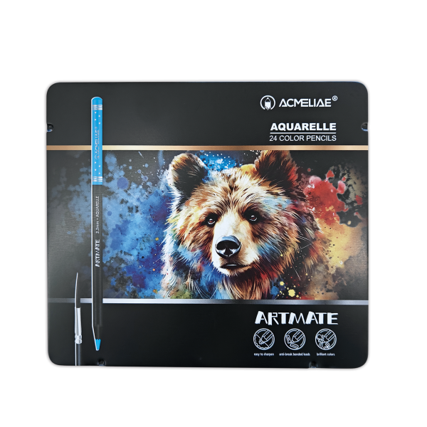 Карандаши 24 цв. акварельные ACMELIAE Blackwood +кисточка, металл футляр