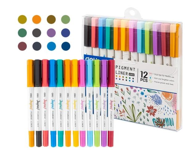Набор ручек капилляр. Deli Inspira 0.5 мм чернила ассор. игловидный пиш. наконечник линия 1