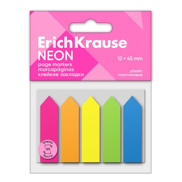 Закладки пластиковые ErichKrause Neon Arrows, 12х45 мм, 125 листов, 5 цветов