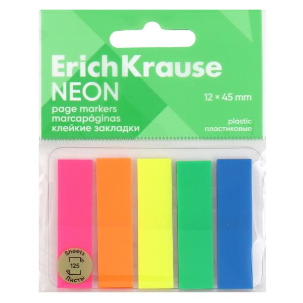 Закладки пластиковые ErichKrause Neon, 12х45 мм, 125 листов, 5 цветов