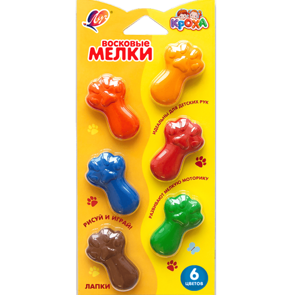 Мелки восковые 6 цв. Луч "Кроха" фигурные "Лапки"