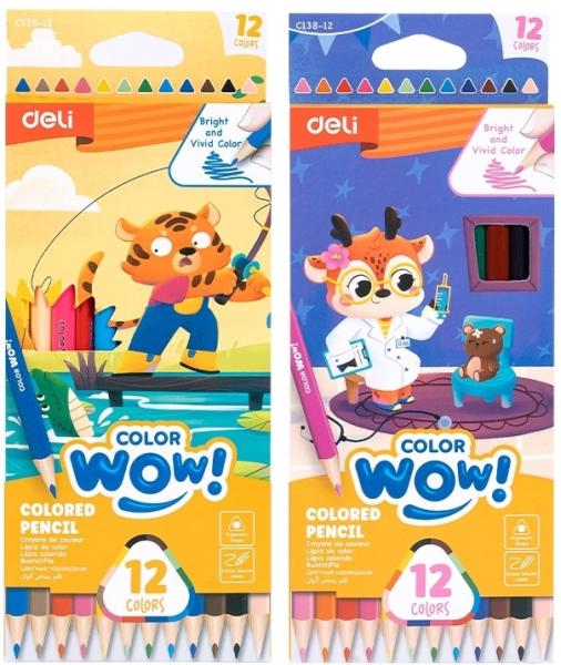 Карандаши 12 цв. Deli Colorwow 3мм трехгран. карт.кор.