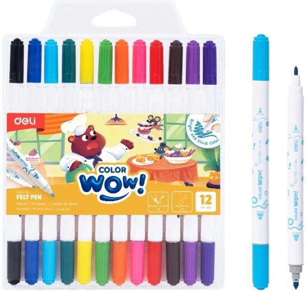 Фломастеры 12 цв. Deli Colorwow вентилир. смываемые ПВХ с подвесом