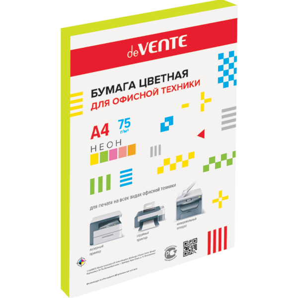 Бумага А4 75 гр 100 л. "deVENTE. Neon" неон желтый, картонная подложка, в термоусадочной пленке