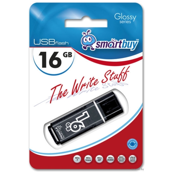 USB Флэш-драйв 16ГБ Smart Buy Glossy series Black