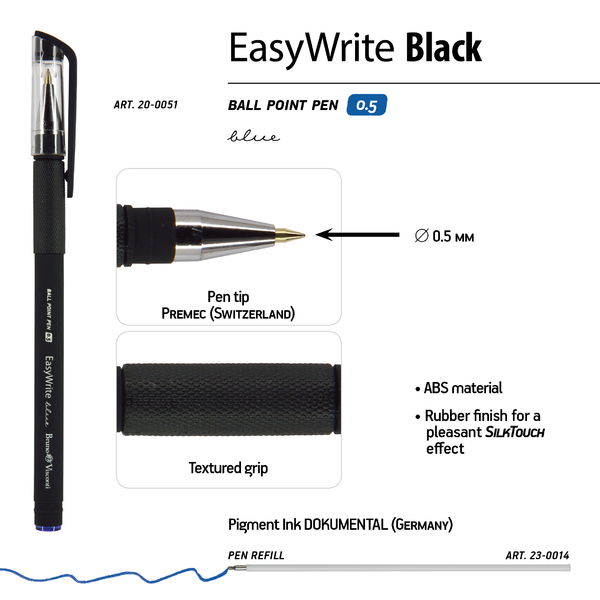 Ручка шариковая 0,5 мм "EasyWrite.BLACK" синяя