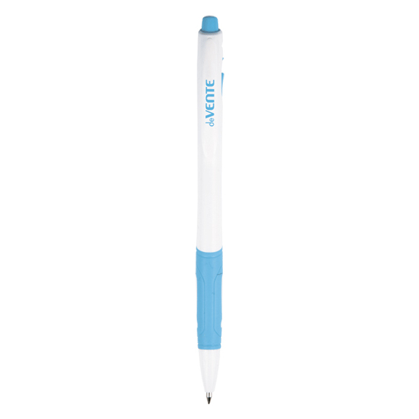 Ручка шариковая автомат. 0,7 мм "deVENTE" белый корпус с держателем, индивидуаль. марк-ка, синяя